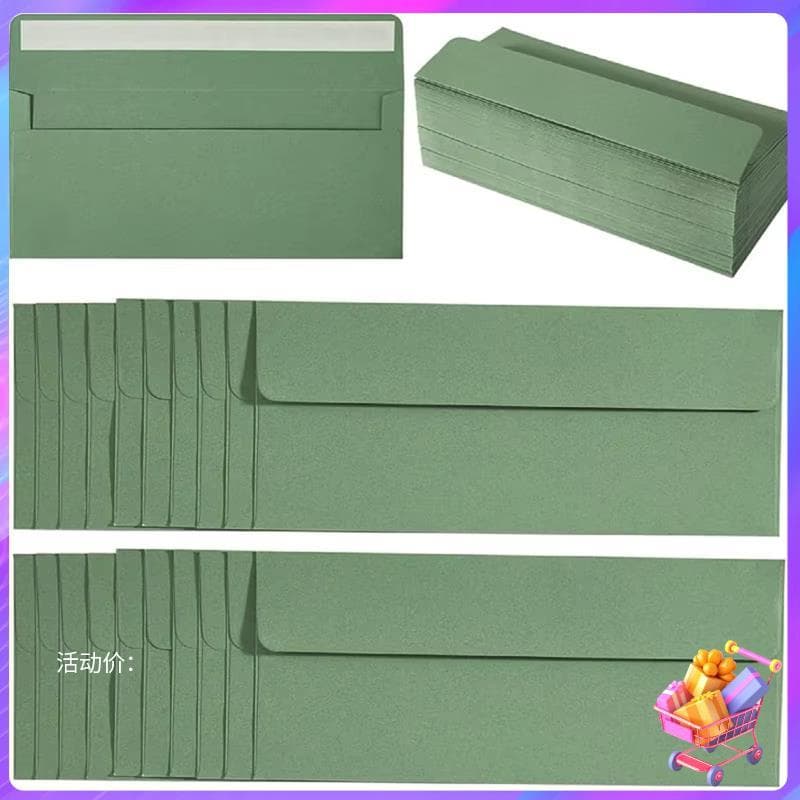 [Bom Negócio] Envelope Grama Verde 100pcs Autohesão KraftPaper Giftbox Envelopes De Embalagem