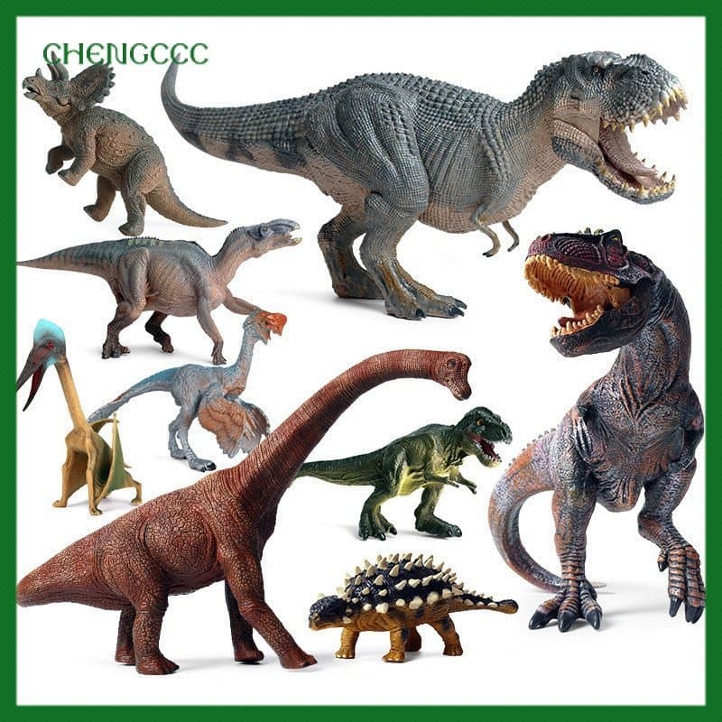 Brinquedos infantis Jurassic Park: modelos realistas de dinossauros: Tyrannosaurus rex, Plesiosaurus, Spinosaurus, Trice