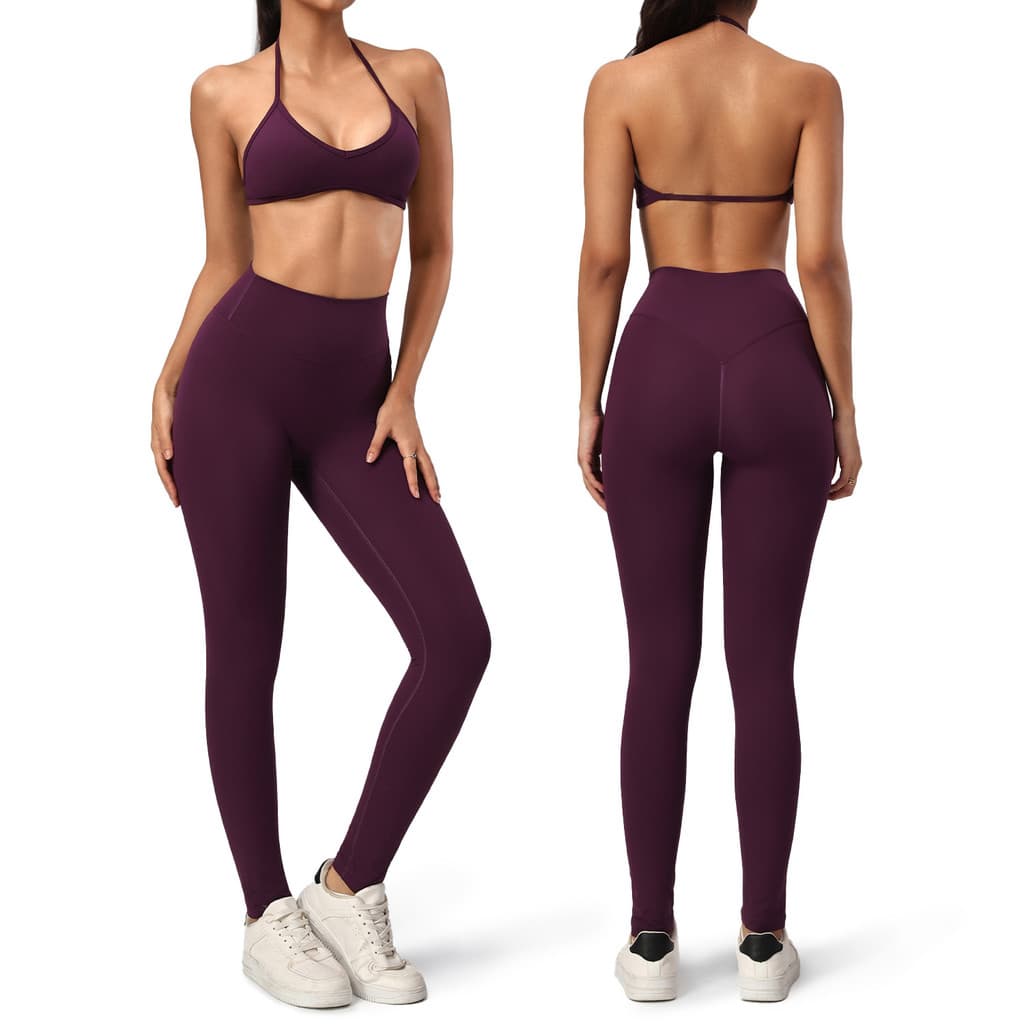 SHAMZU Pescoço Pendurado Ternos De Yoga Feminino Cintura Alta Calças Apertadas Fitness Conjunto De Duas Peças