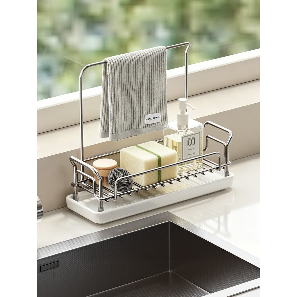 Cozinha de aço inoxidável rack pano dreno esponja prato pano rack armazenamento pia bancada multifuncional rack