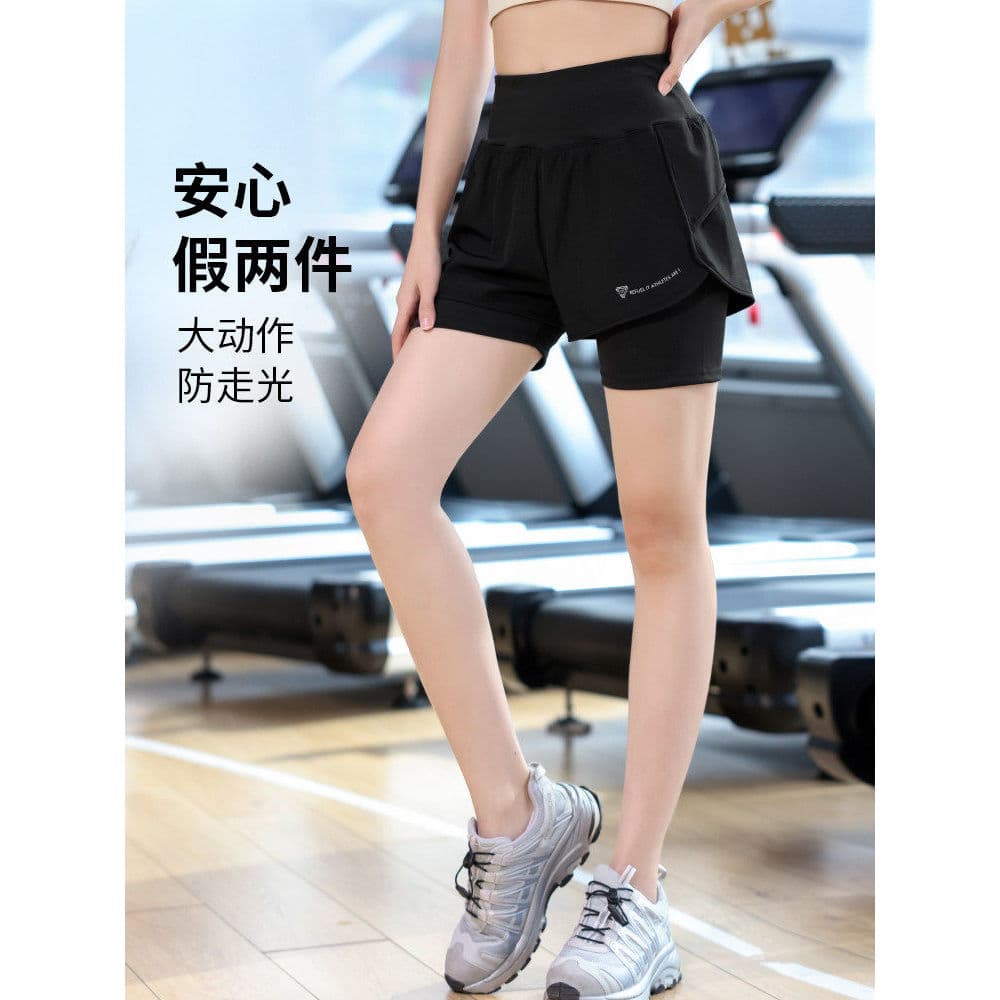 F falso Shorts esportivos de duas peças feminino cintura alta Anti-exposição Fitness Yoga correndo de secagem rápida abd