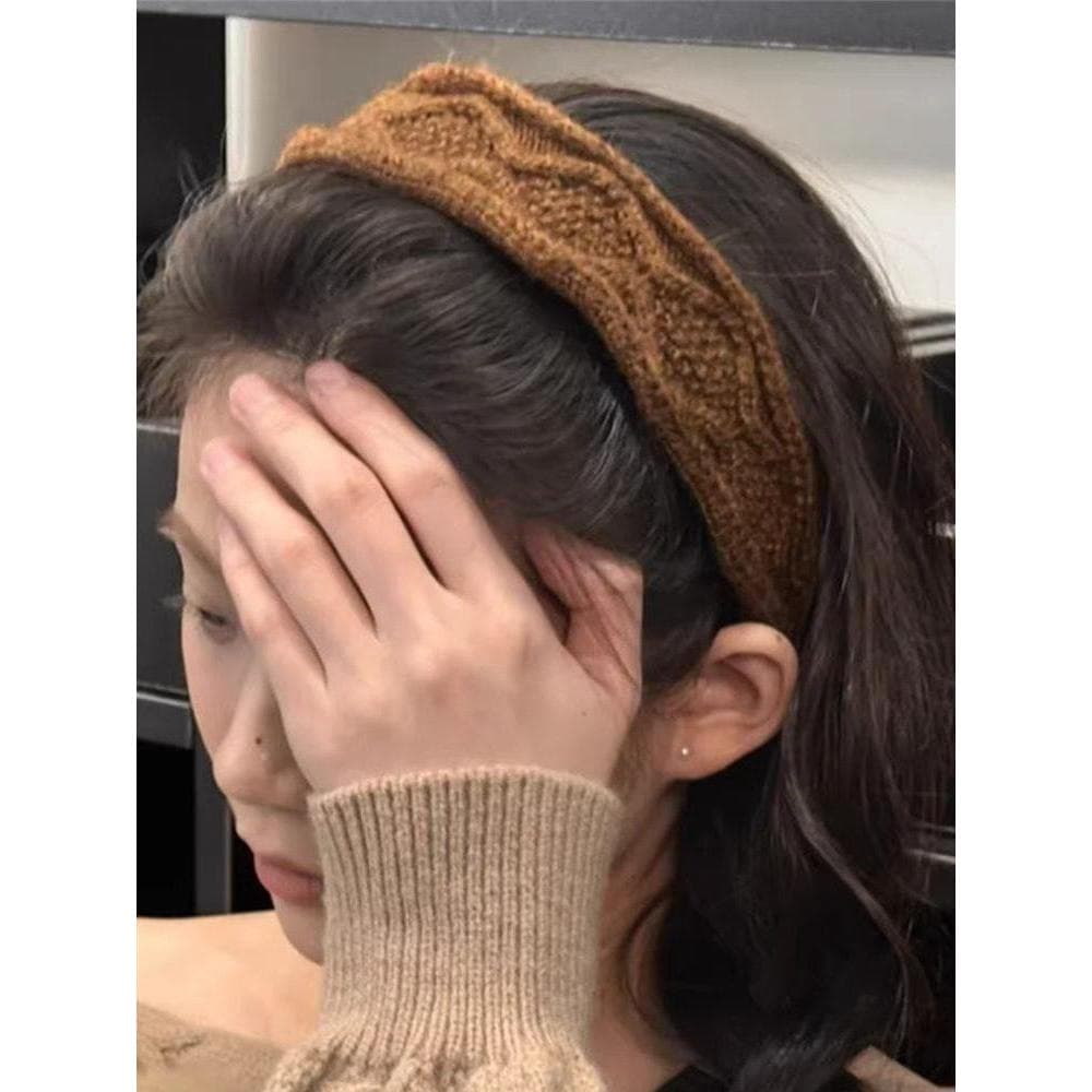 Melade café cor ampla face torção malha bandana feminino estilo coreano high-End All-Match acessórios de cabelo de alta
