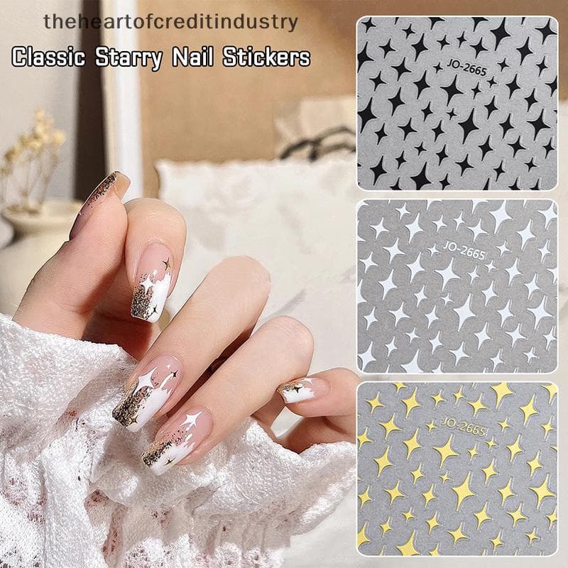 1 Pçs Estrelas Brancas Unhas Stiers Pentagrama Irregular Decalques Rosa Laser Brilhante Brilhos Luz Das Manicure Ornamen