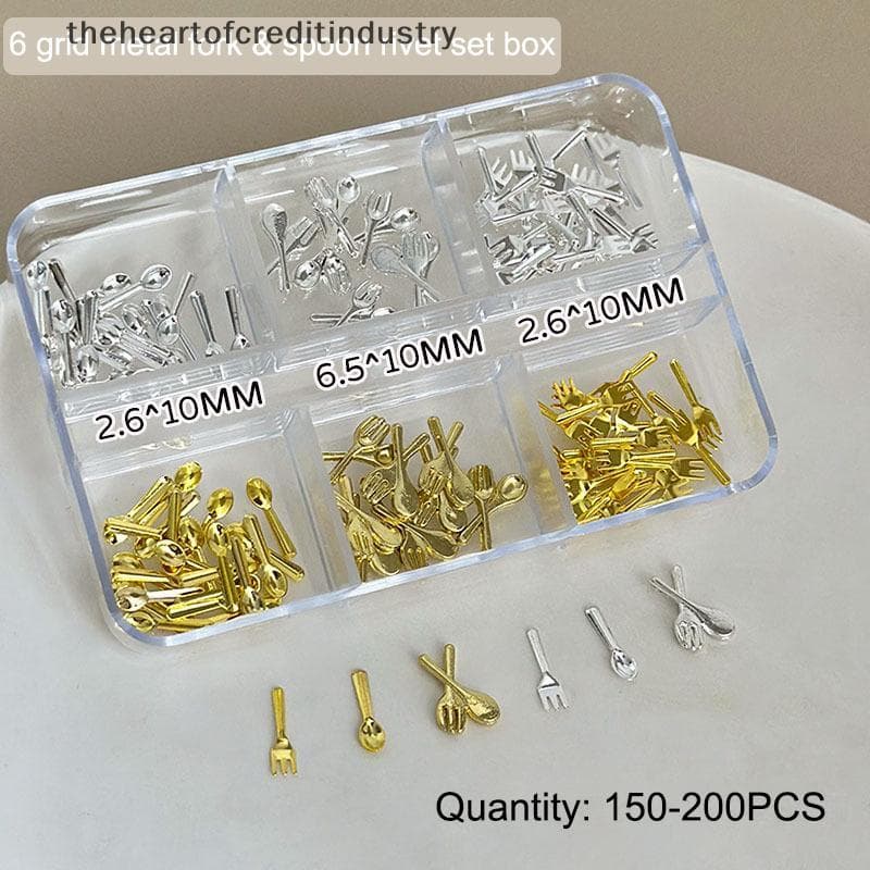 6 Grades/Caixa Mix Ouro Prata Mini Garfos Colheres Talheres Liga Arte Do Prego Strass Decorações Manicure Encantos Acess