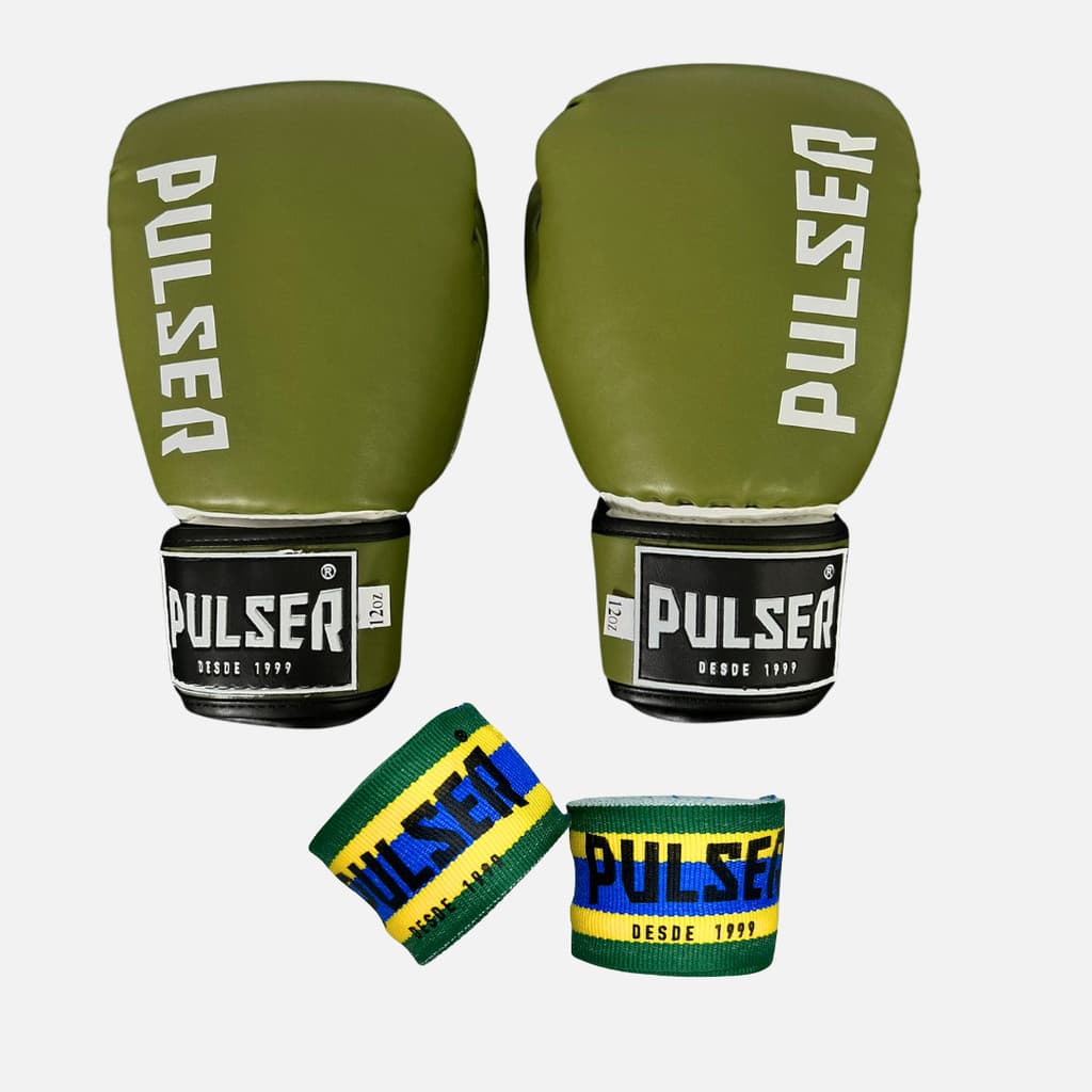 Kit Boxe Muay Thai Kickboxing Luva 12 Oz e Bandagem Brasil 3m Pulser