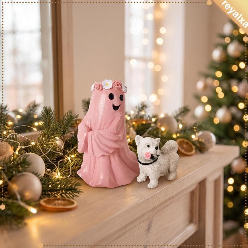 [Reyalxa] Estatueta Festiva De Resina , Decorativa Compacta , Figura De Decoração De Cachorro Fantasma Para Entrada Ou L