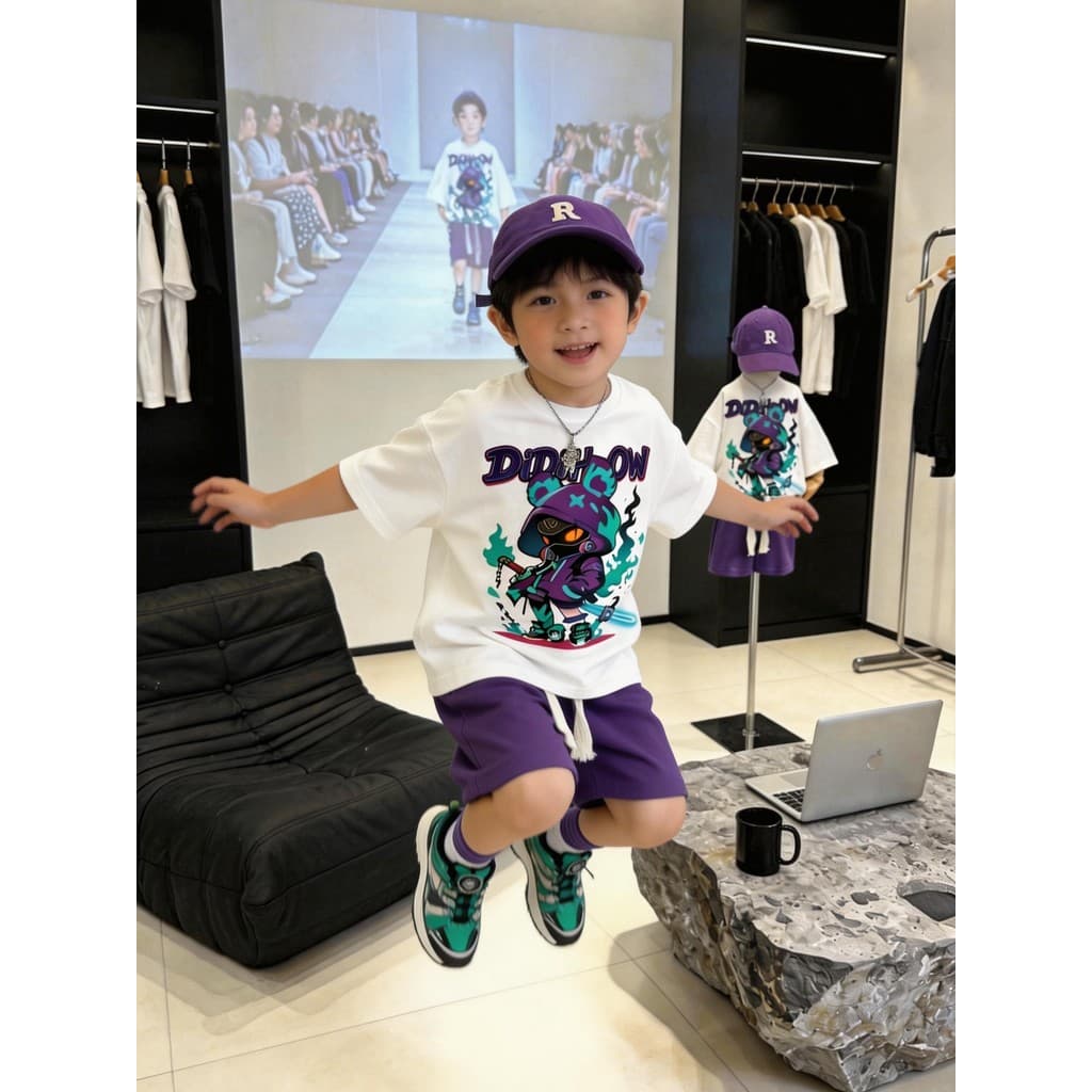 Verão meninos puro algodão de manga curta Shorts terno na moda jogar dos desenhos animados impresso legal bonito menino