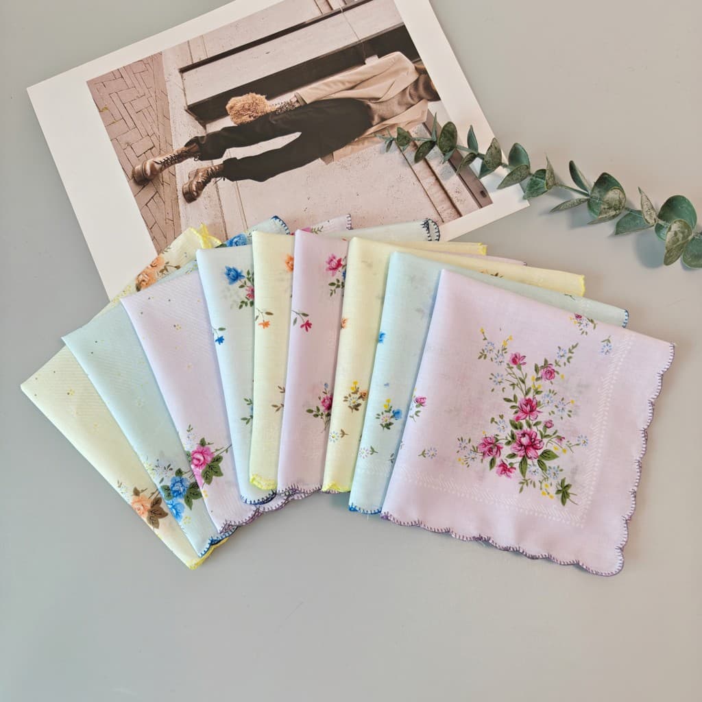 Lenço impresso de algodão senhoras lenço lado crescente Retro absorvente de suor refrescante pequeno lenço senhoras pequ