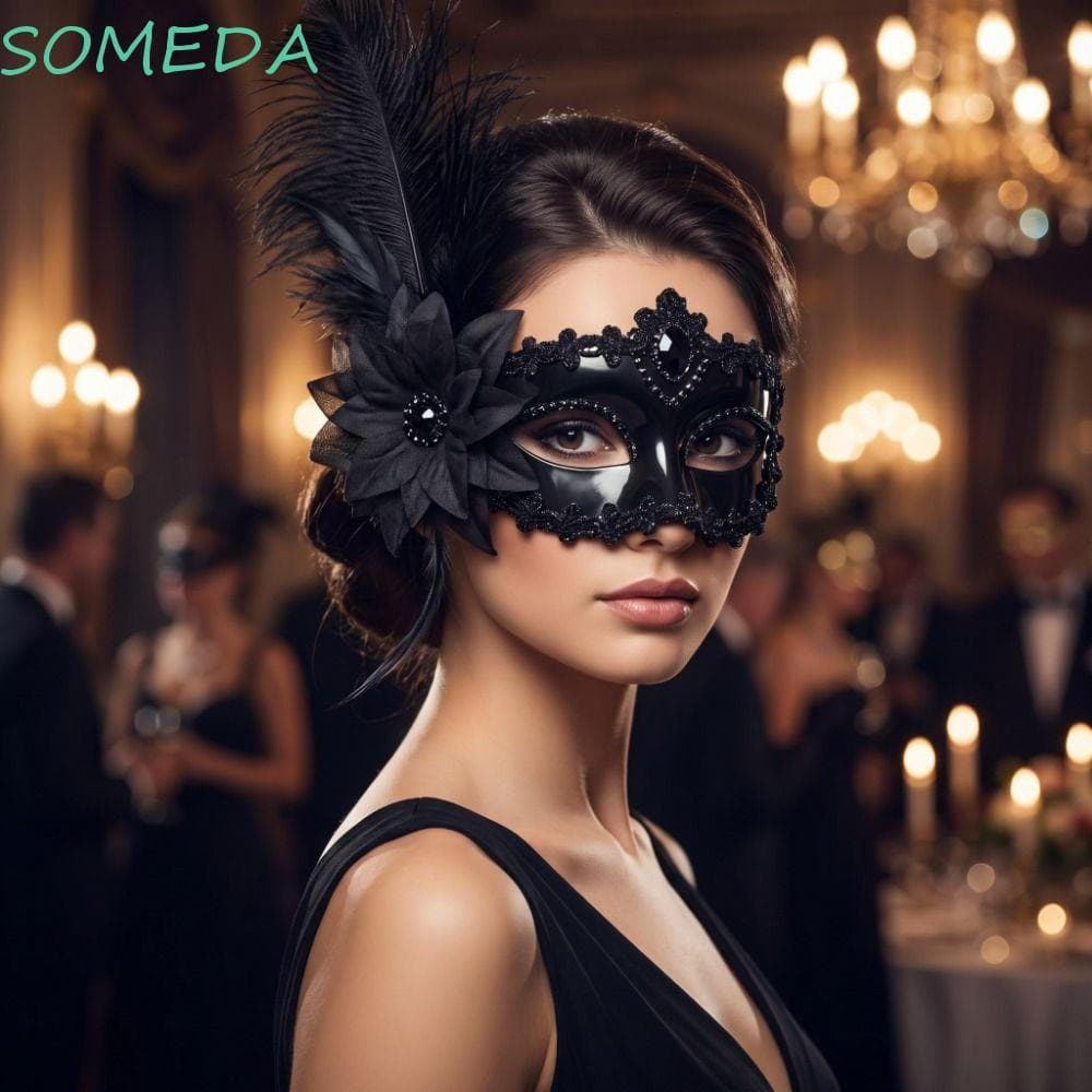 Máscara Meia Face SOMEDA , De Penas De Flor De Strass Baile Extravagante , Cosplay Bola De Máscaras