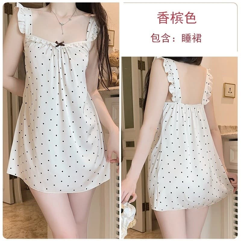 Vestido suave de bolinhas, verão, fresco, solto, mais fino, estilo preguiçoso