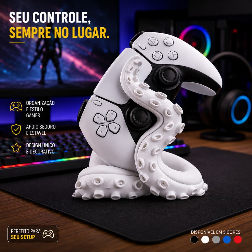 Porta Controle Polvo Gamer Decorativo Organizador para Controle de Videogame PS5 Xbox e Acessórios