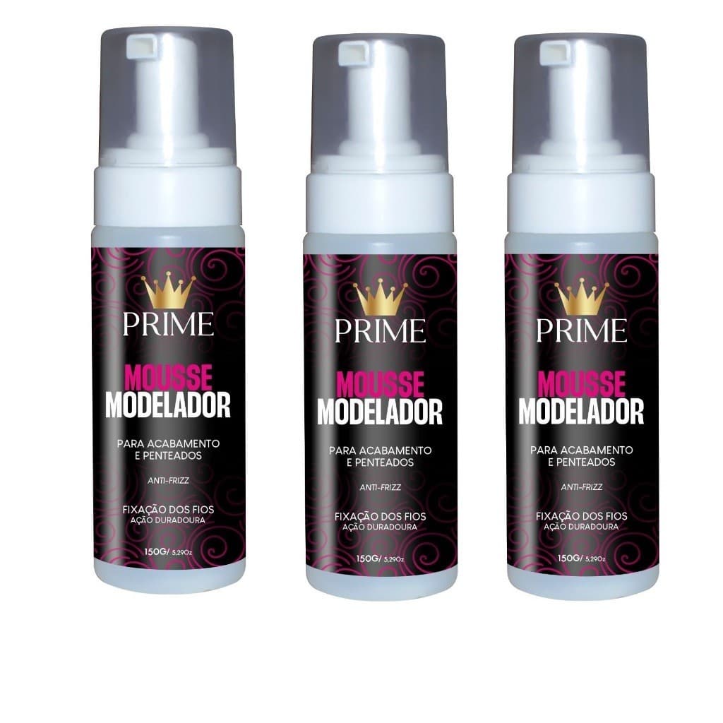 Kit 3 Mousse Modelador Capilar 150ml Definidor de Cachos Fixação e Anti-Frizz Cabelos Cacheados e Ondulados