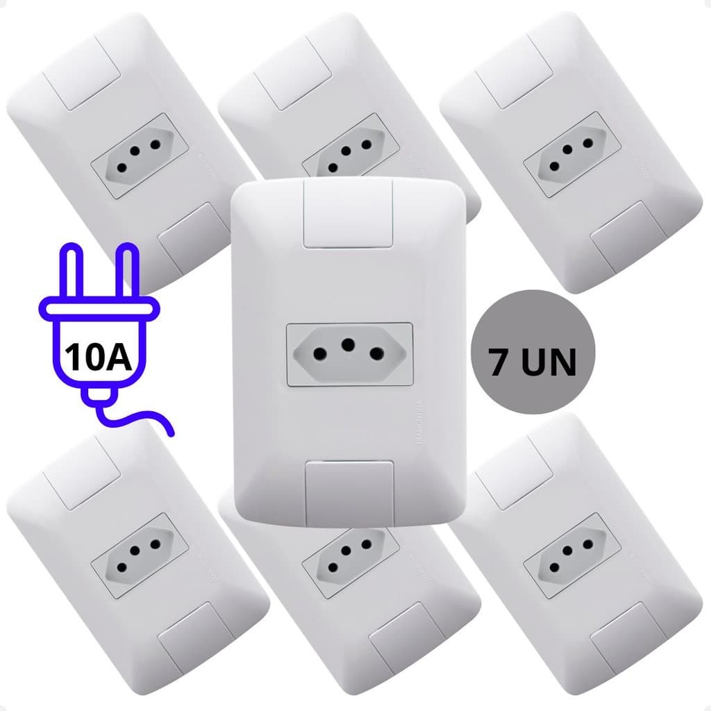 Kit 7 Tomada Simples  2P+T 10A/250V Aria Branca Tramontina