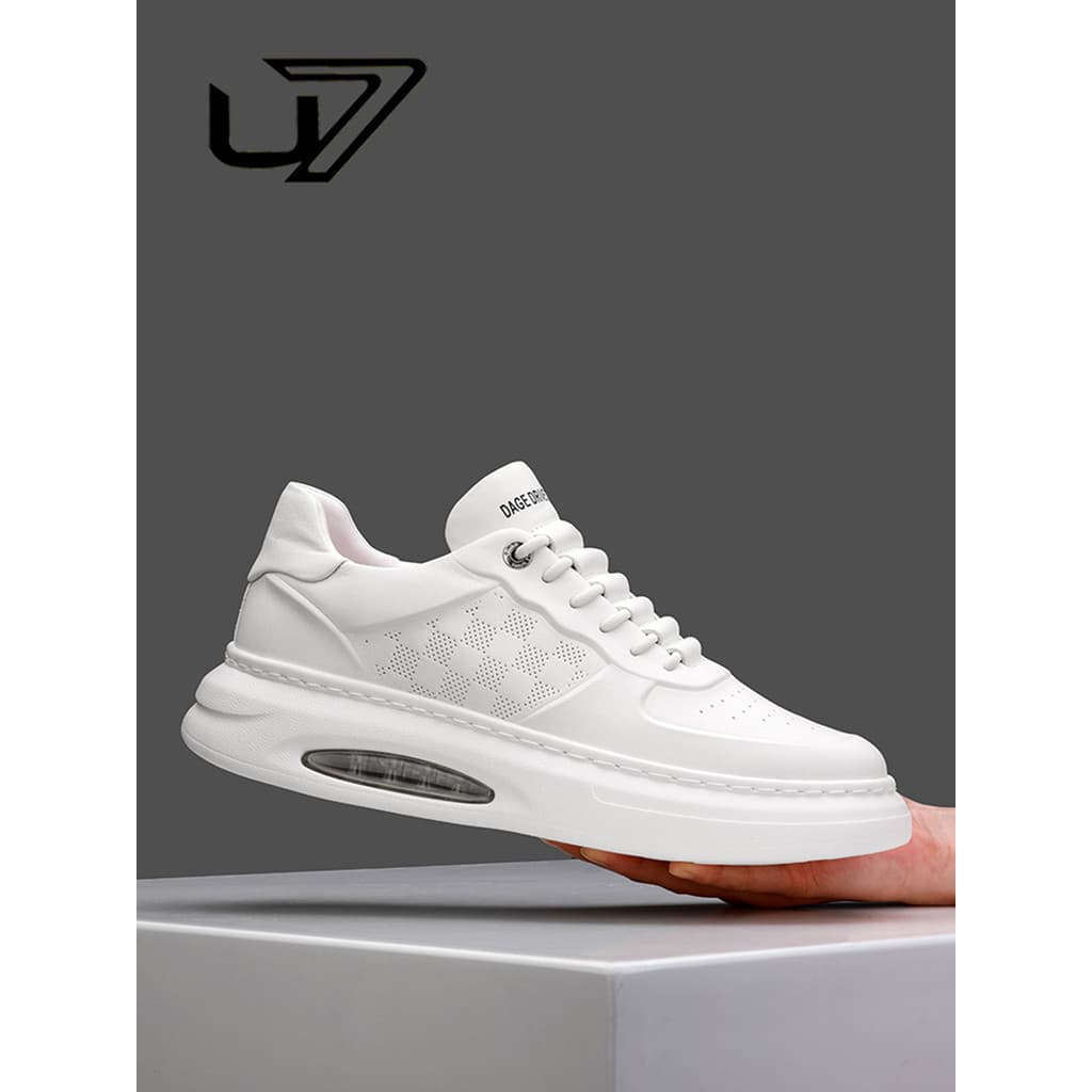 U7 sapatos brancos masculinos 2026 verão novo estilo de couro genuíno respirável tênis masculino almofada ar sola macia