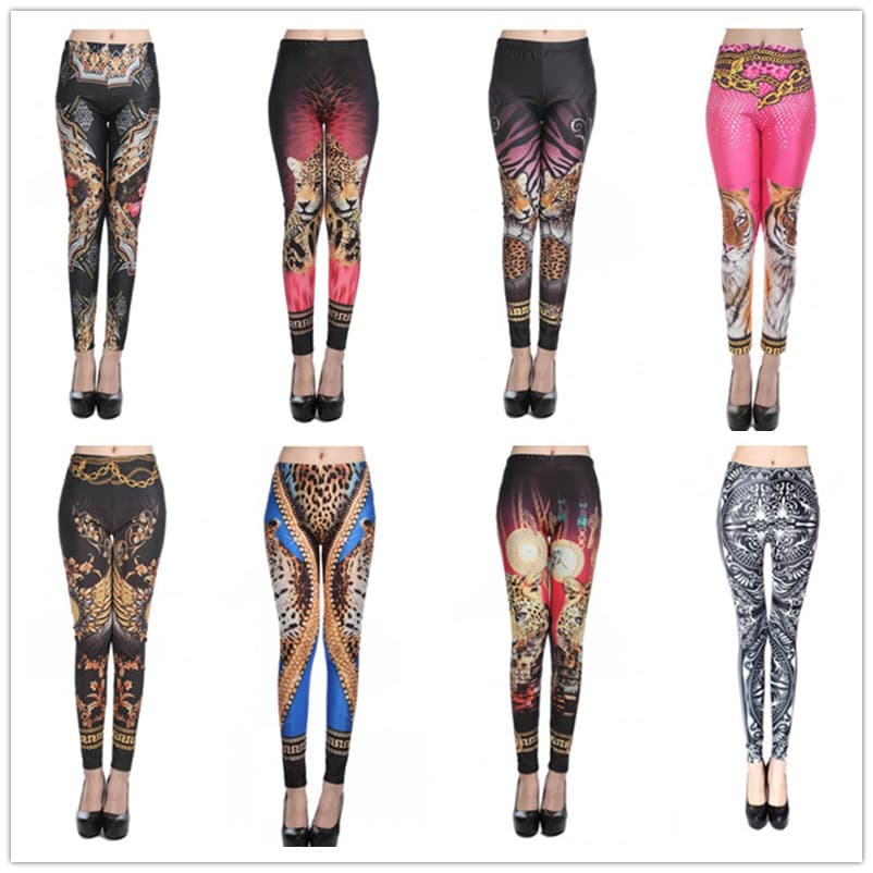 Europeu americano Digital impresso Leggings Retro palácio flor corrente sol flor elástico mais magro olhar calças femini