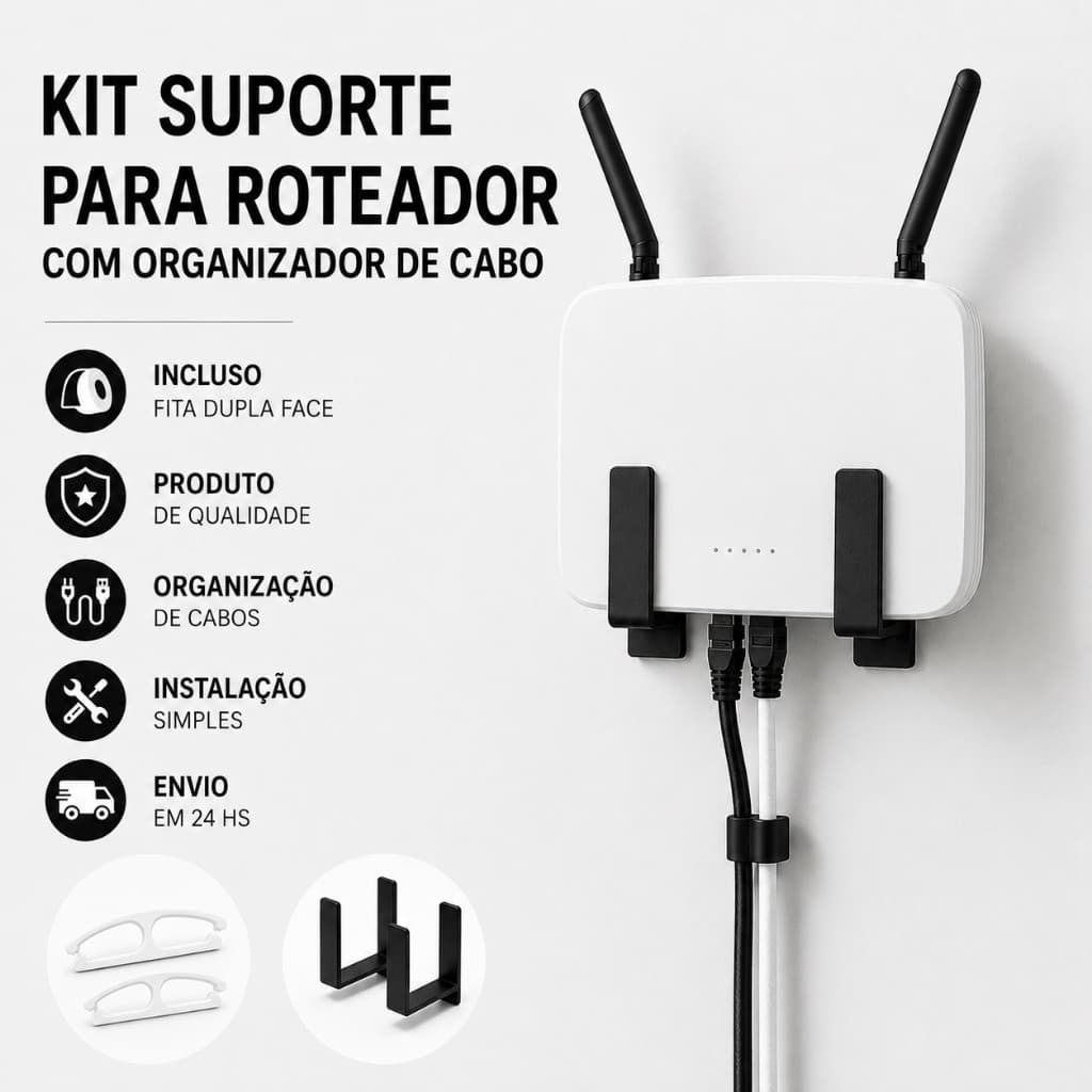 Kit Suporte Roteador Parede Sem Furo Fita Dupla Face Organizador WiFi Universal