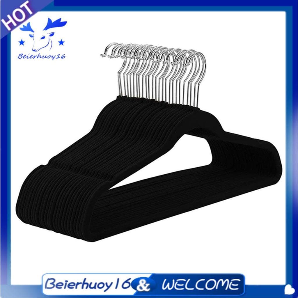 Veludo Fino , Cabides Antiderrapantes Para Roupas , Cabide , Gancho Prateado Preto