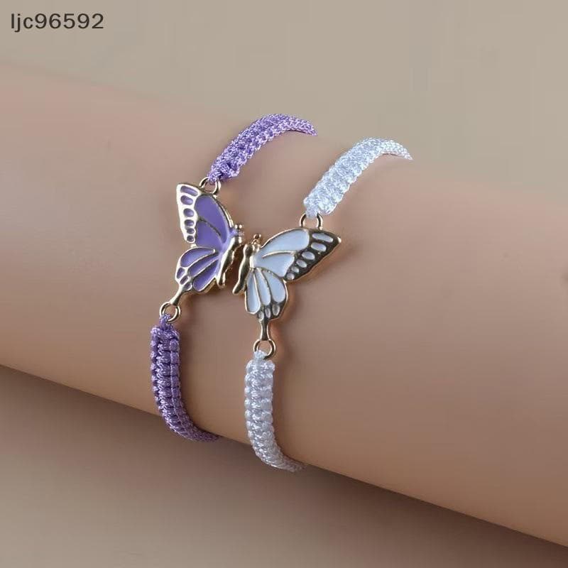 [ljc] 2 Peças de Pulseira de Casal Simples com Borboleta, Tecida à Mão, para Mulheres e Homens, Presente Elegante e Vers