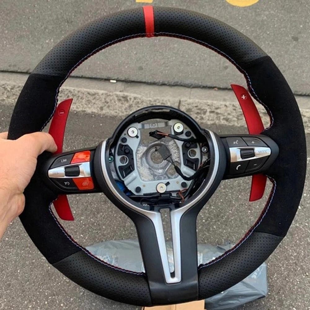 Capa De Volante De Carro Antiderrapante Couro Preto Processado Para BMW F87 M2 F80 M3 F82 M4 M5 F12 F13 M6 F85 X5 M F86