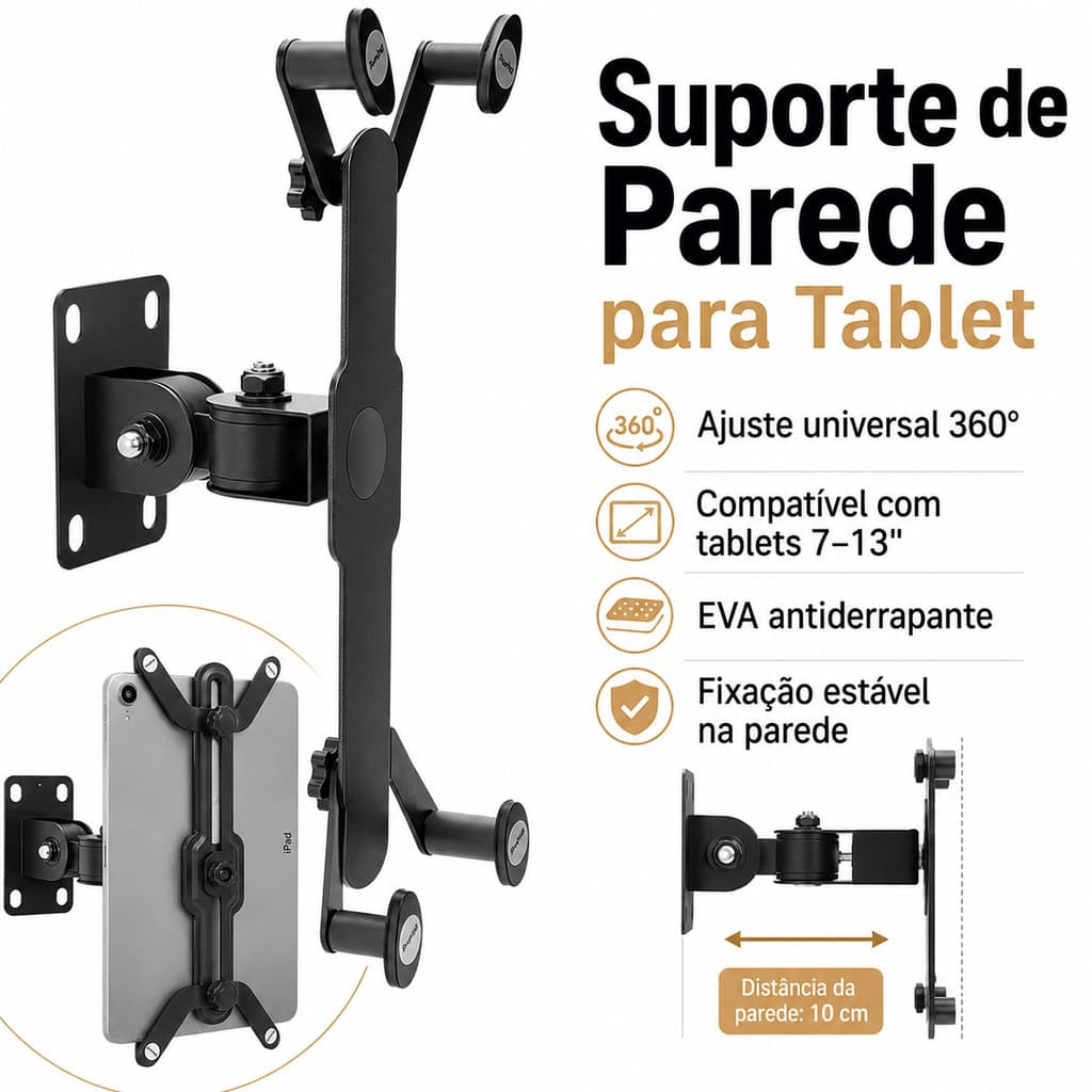 Suporte Universal de Parede para Celular e Tablet com Braço Articulado Giratório, Resistente e Ajustável