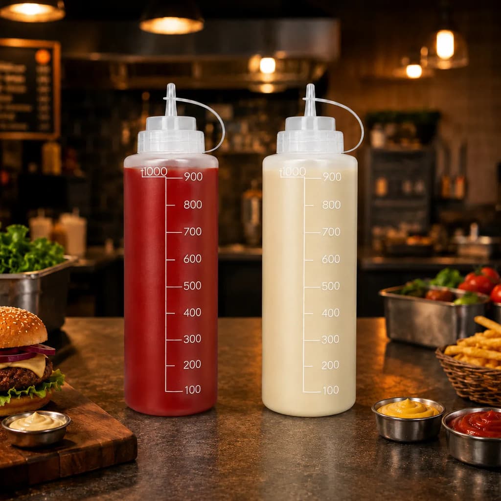 Kit 2 Bisnagas De 1litro Profissional Molho Ketchup Maionese Mostarda Molhos Caldas Grande Transparente Restaurante