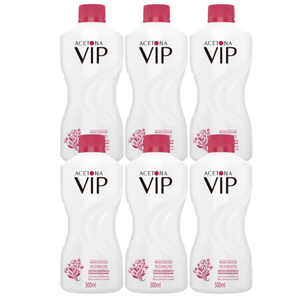 Kit Com 6 Removedor de Esmalte Vip 500ml - Hipoalergênico Acetona