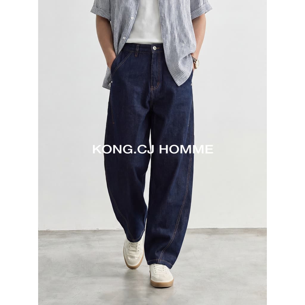 KCJ Lyocell Linho Fresco Respirável Cor Original Machete Jeans Homens Primavera Verão Solto Calças de Perfil Casual