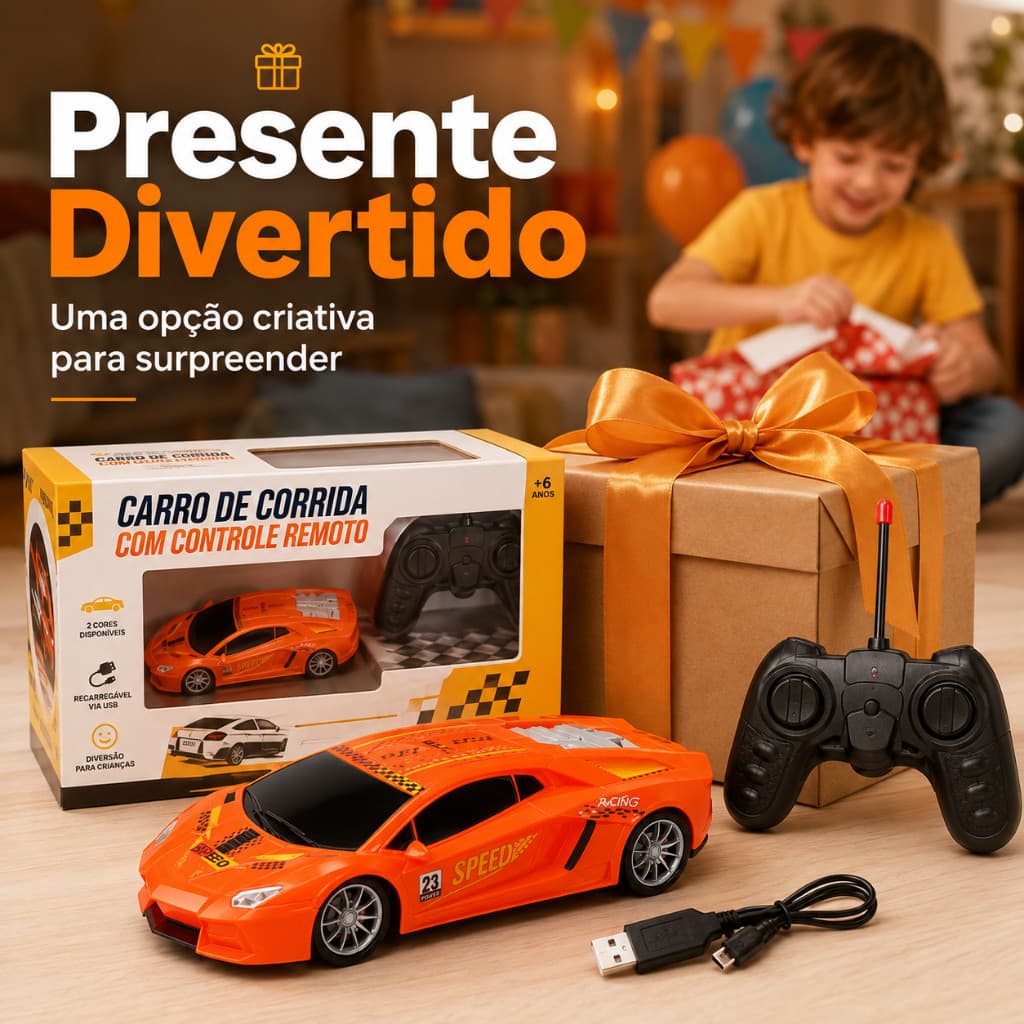 Carro de Controle Remoto Infantil RC Recarregável USB, Carrinho de Corrida Esportivo Brinquedo para Crianças