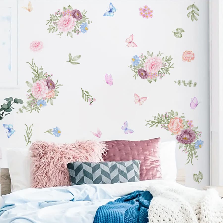 Adesivos de parede planta flor borboleta auto-adesivo Anime adesivos de parede adesivos decorativos