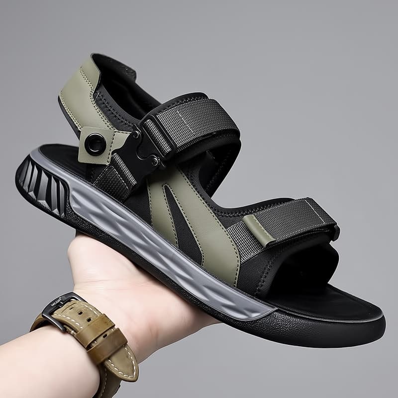Sandálias de couro genuíno 2024 verão novo estilo na moda respirável condução sapatos de praia masculino antiderrapante