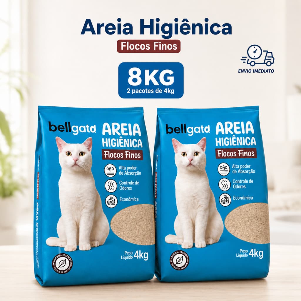 Kit 2un Areia Sanitária Higiênica Para Gatos Anti Odor 4 ou 8kg Total Bellgato Extra Fina azul