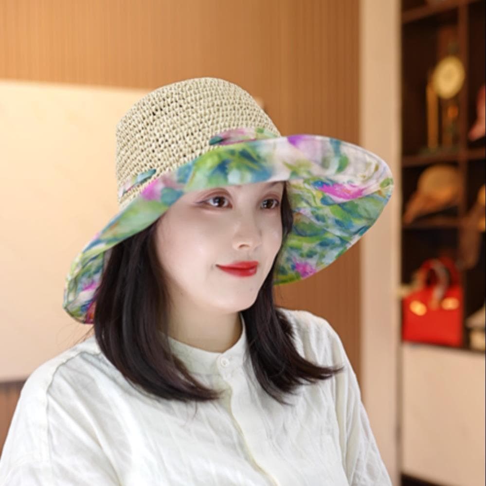 Estilo de verão tecido chapéu de sol novo estilo beira-mar praia férias vento chapéu capa rosto protetor solar All-Match