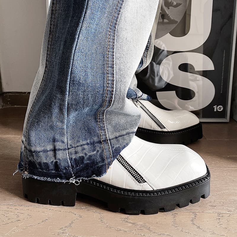 Botas Chelsea de dedo quadrado masculinas com zíper britânico botas curtas de sola grossa botas brancas masculinas sapat