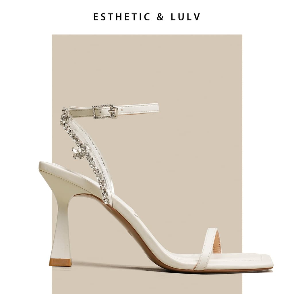 Lu lu lu lu lindas sandálias femininas branco strass alça plana salto grosso salto alto francês sandálias de salto alto