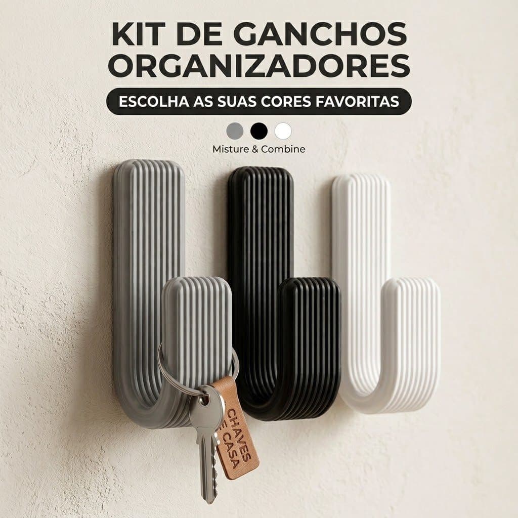 Kit 3 Ganchos Adesivo Parede Suporte Multiuso Toalha Roupas