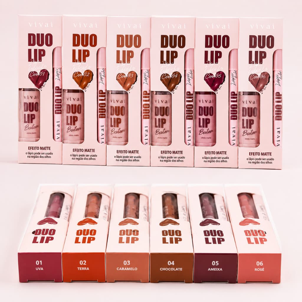 Batom e Lápis Labial Duo Lip Vivai 2 em 1 Efeito Matte