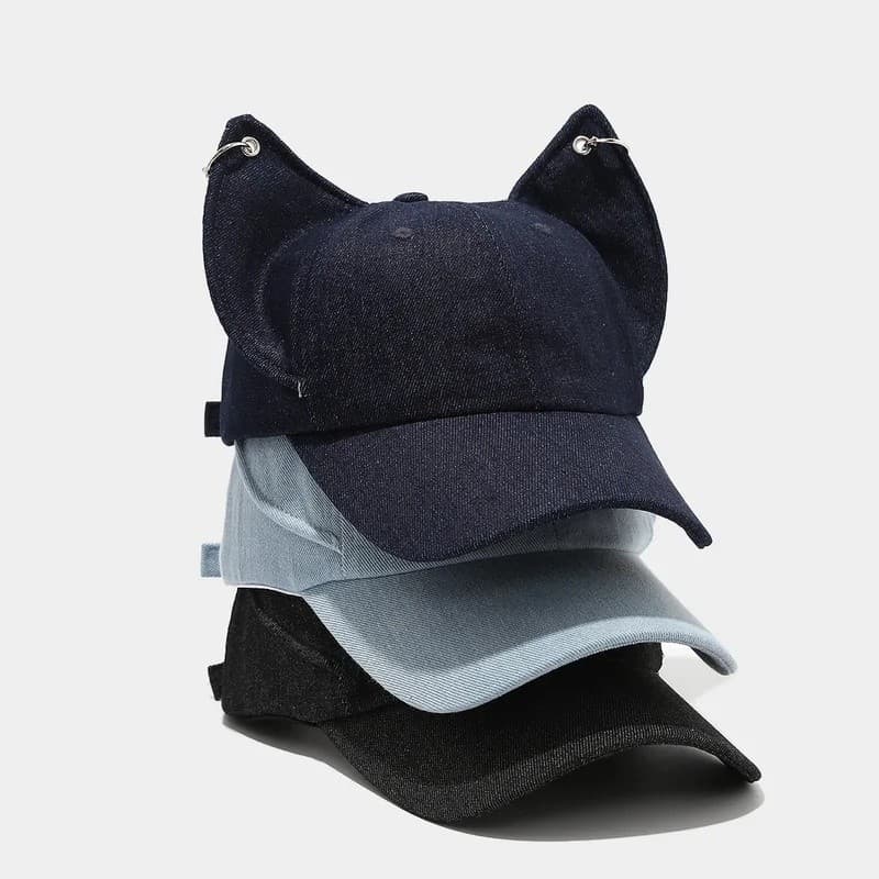 Boné de Beisebol com Orelhas de Gato, Estilo Fashion Cartoon Streetwear Hip Hop, Ajustável, de Algodão, Snapback, com Ab