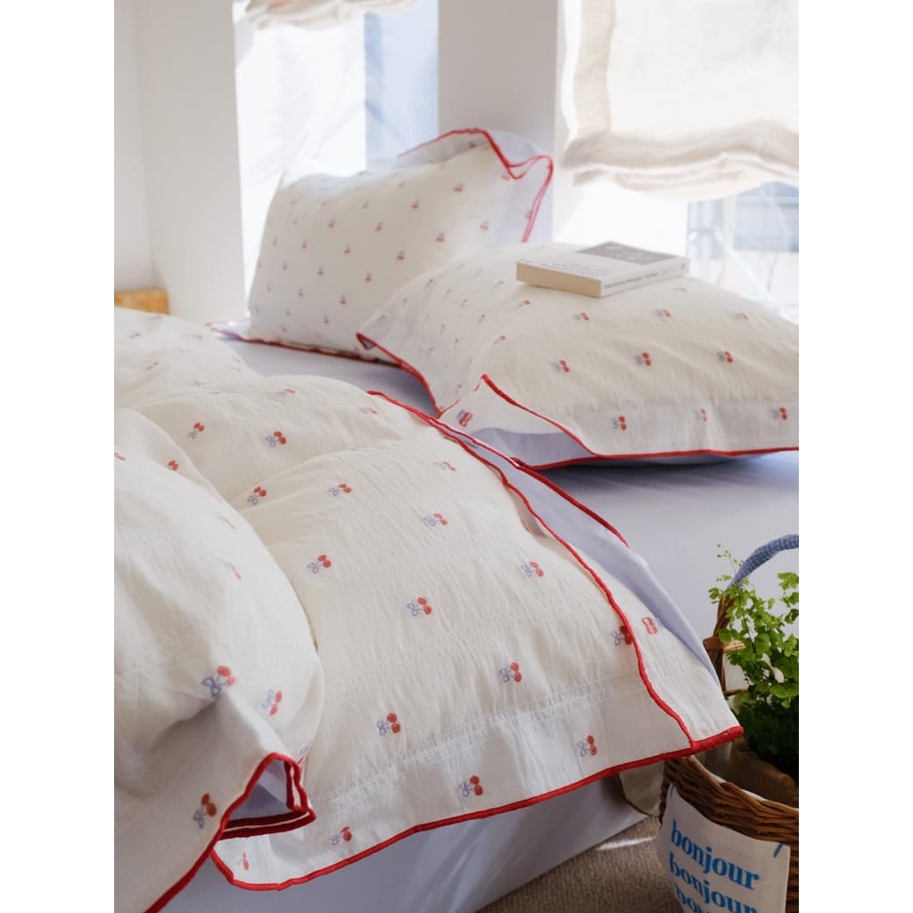 Estilo coreano pequena cereja classe A 60S algodão cama conjunto de quatro peças borda de cópia secreta 1.5m Jacquard co