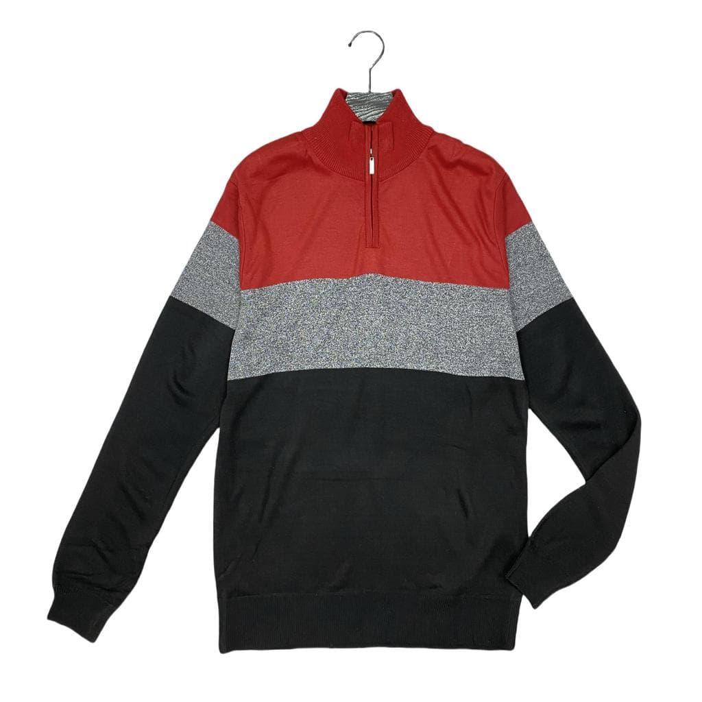 H3115 outono inverno novo estilo gola alta meio zíper bloqueio de cores listrado masculino Kn