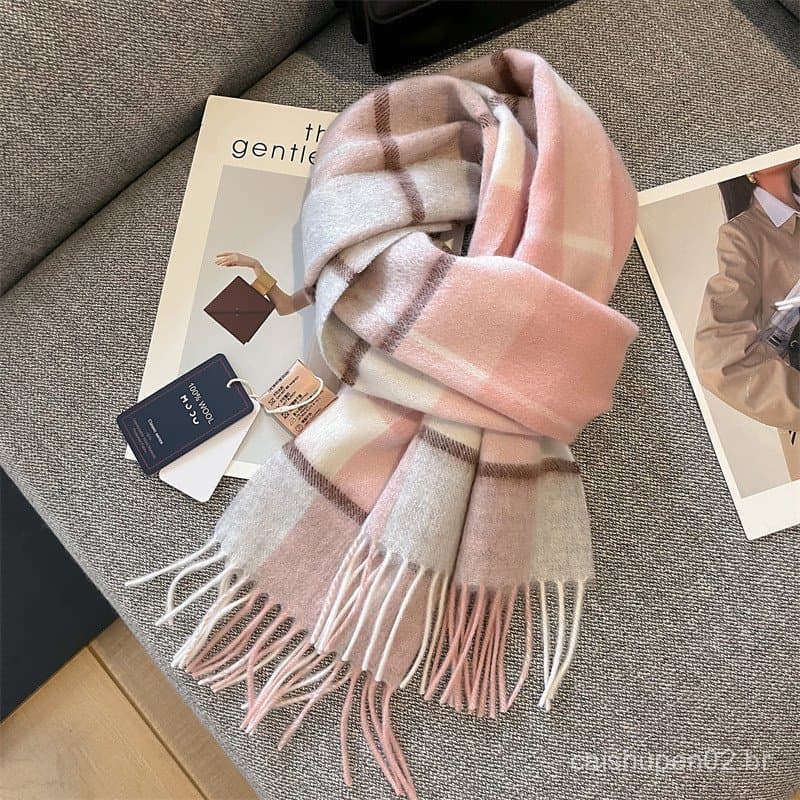Cachecol/Xale Feminino de Pashmina Xadrez Estilo Preppy Vintage para Outono/Inverno - Acessório de Vestuário 1SRK