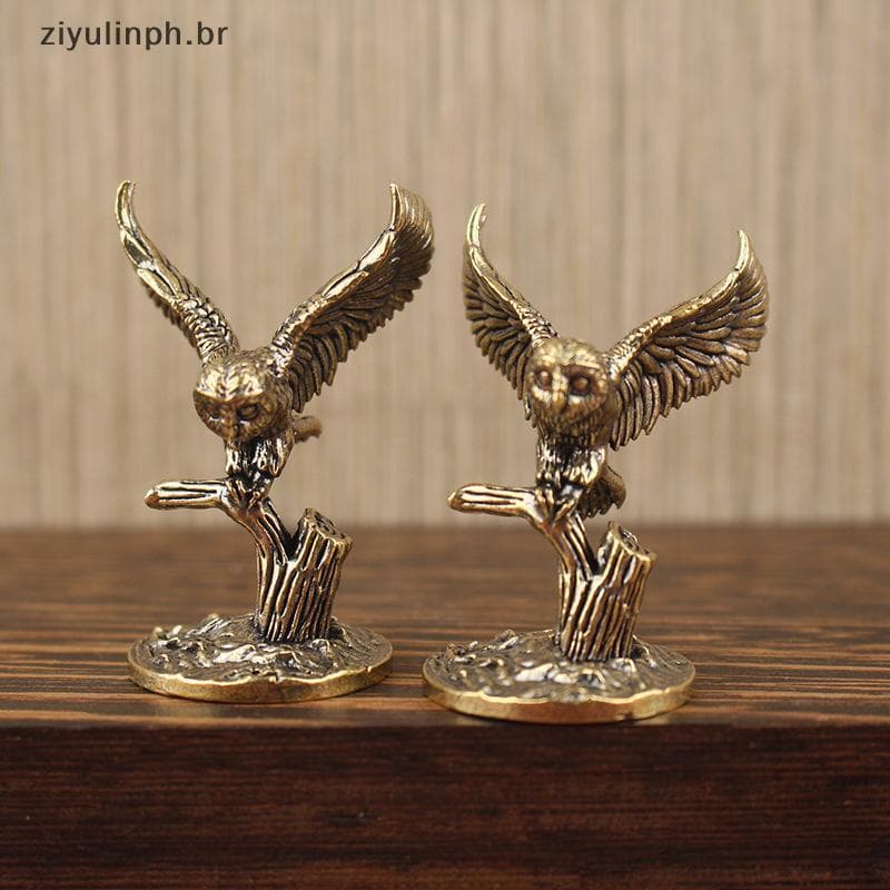 ziyulinph Antigo Coruja De Bronze Sólido Estatuetas Em Miniatura Retro Cobre Animal Chá Pet Desktop Ornamento Decoração