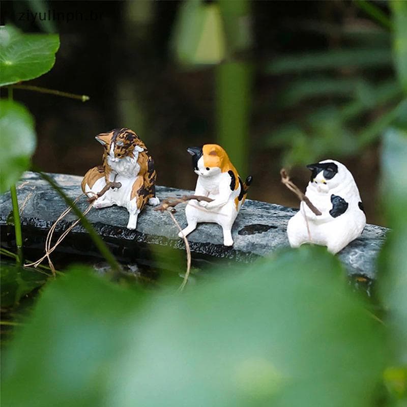 ziyulinph Ornamentos De Gato De Pesca , Decoração De Aquário , Paisagismo De Peixes , Estátua Desenho Animado , Mini Est