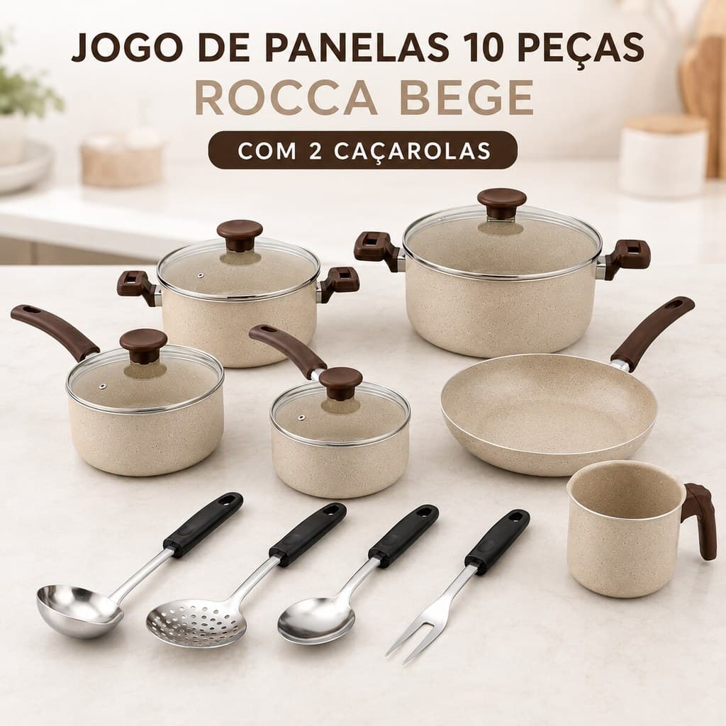 Jogo de panelas 10 peças Antiaderente Frigideira, panela arroz resistente luxo