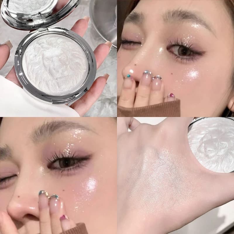 Luz das estrelas polvilhada no rosto!Cabeça de leão destaque perolado fino glitter reparação brilho brilho tridimensiona