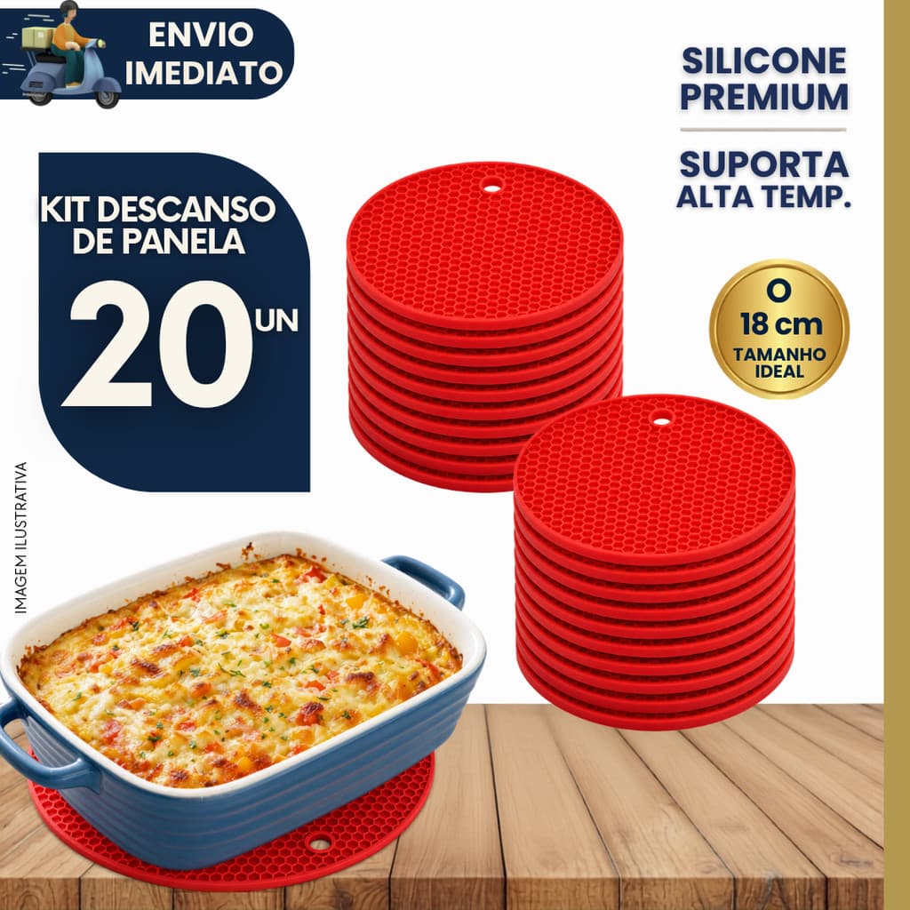 Kit 20 Descanso de Panela Silicone Textura Colmeia Antiderrapante Apoio de Panela Quente Cozinha