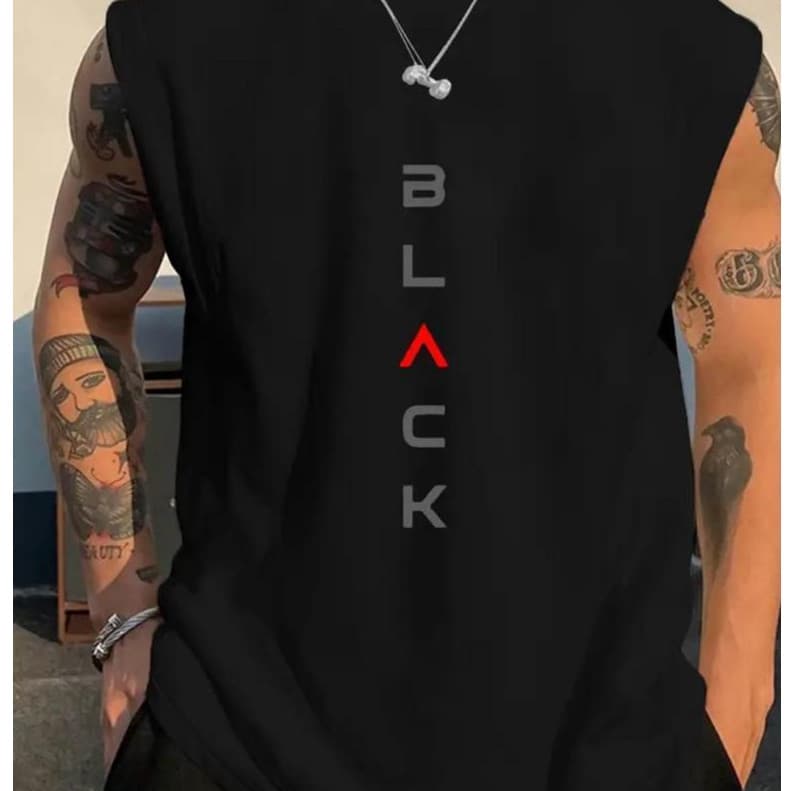 Regata Machão Oversized BLACK 100% Algodão Malha 30.1 Academia Verão