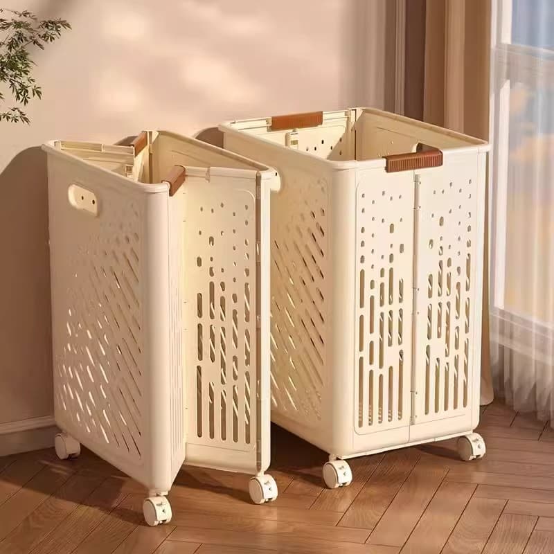 Cesto dobrável para roupas sujas com rodas, cesto de armazenamento de roupa suja de grande capacidade para uso doméstico