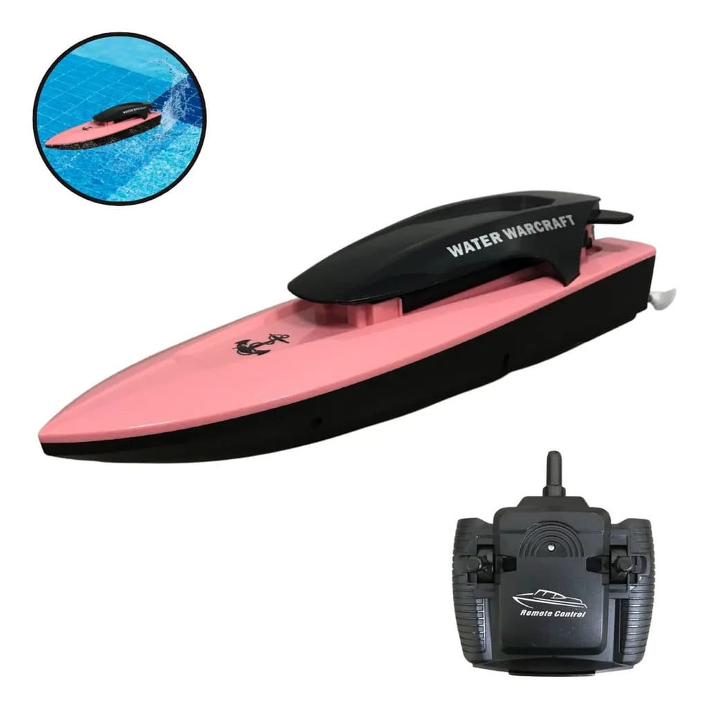 Barco Lancha Controle Remoto Total Rápido Rosa 29 cm