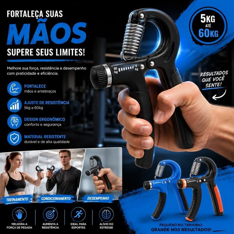 Hand Grip Flexor de Punho com Mola Ajustável – Exercitador de Antebraço e Mãos