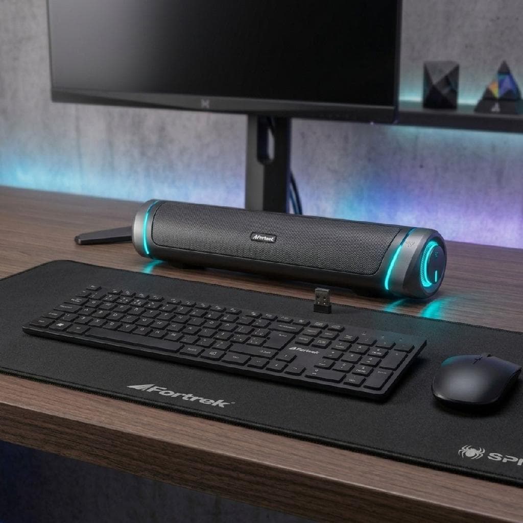 Kit Home Office Sem Fio Fortrek Teclado Mouse CW11 Mousepad MPG103 Soundbar Bluetooth Sonar 6W Preto